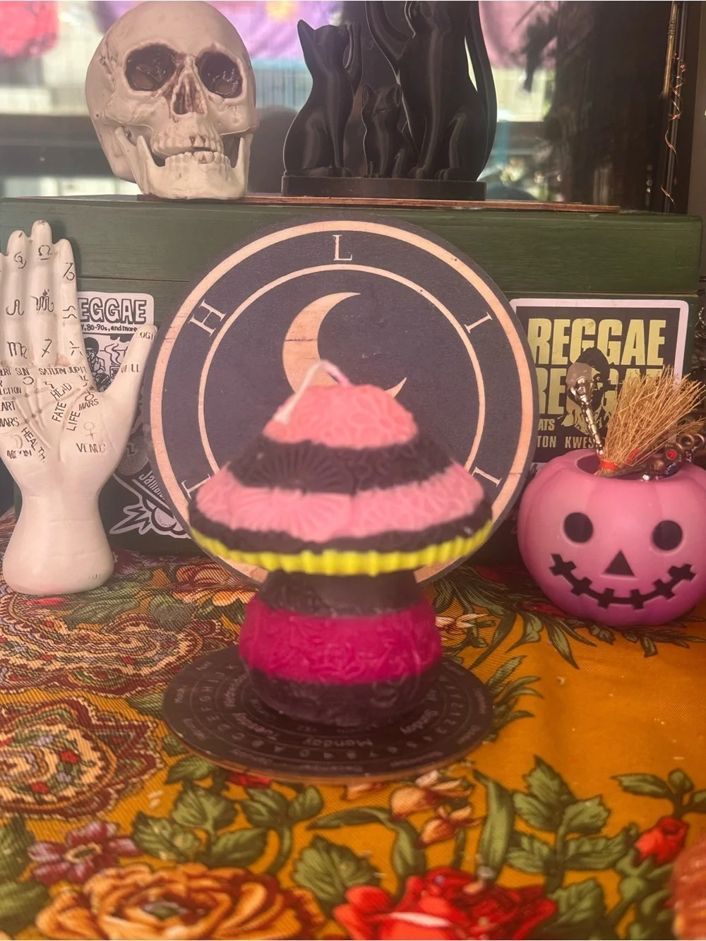 Pink & Black Mushroom Candle